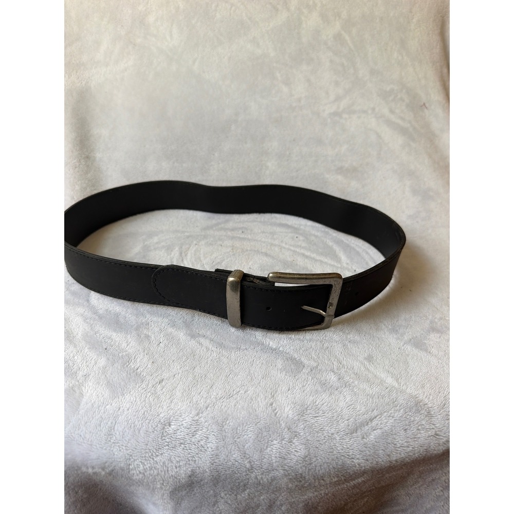 Unbranded Leather Belt Mens 32.5 Black Good Classic Silver Buckle Casual